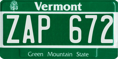 VT license plate ZAP672