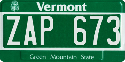 VT license plate ZAP673