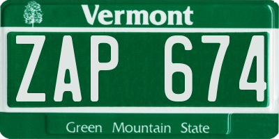 VT license plate ZAP674