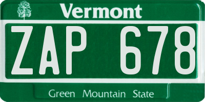 VT license plate ZAP678