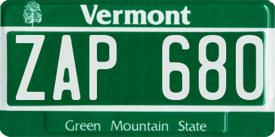 VT license plate ZAP680