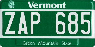 VT license plate ZAP685