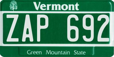 VT license plate ZAP692
