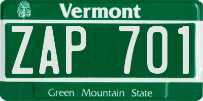 VT license plate ZAP701