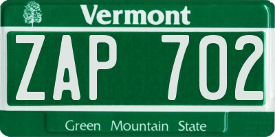 VT license plate ZAP702