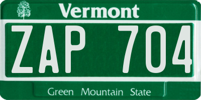 VT license plate ZAP704