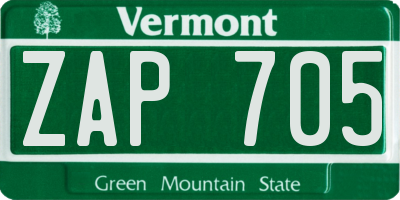 VT license plate ZAP705
