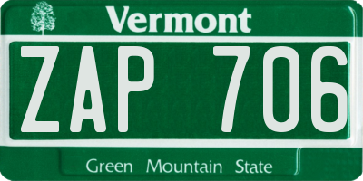 VT license plate ZAP706