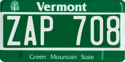VT license plate ZAP708