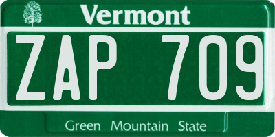 VT license plate ZAP709