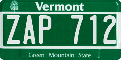 VT license plate ZAP712
