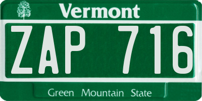 VT license plate ZAP716