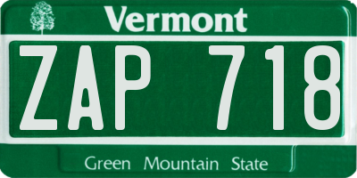 VT license plate ZAP718