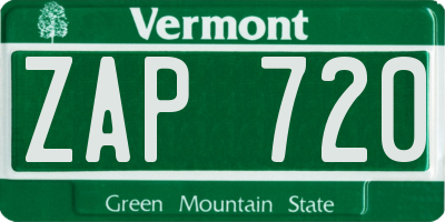 VT license plate ZAP720