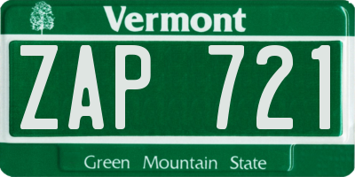 VT license plate ZAP721