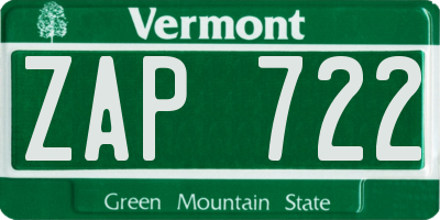 VT license plate ZAP722