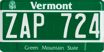 VT license plate ZAP724
