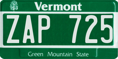 VT license plate ZAP725