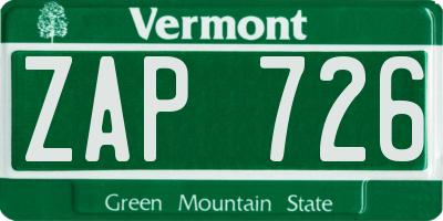 VT license plate ZAP726