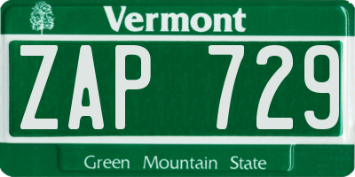VT license plate ZAP729