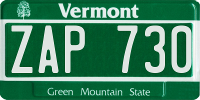 VT license plate ZAP730