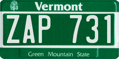 VT license plate ZAP731