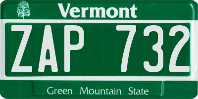VT license plate ZAP732