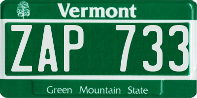 VT license plate ZAP733