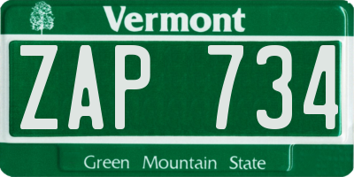 VT license plate ZAP734