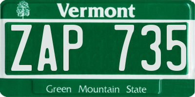VT license plate ZAP735
