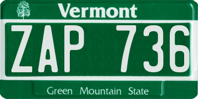 VT license plate ZAP736