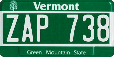 VT license plate ZAP738