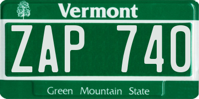 VT license plate ZAP740