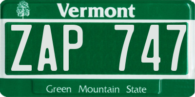 VT license plate ZAP747