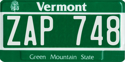 VT license plate ZAP748