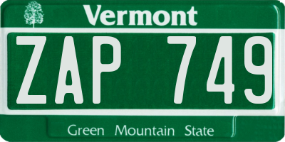 VT license plate ZAP749