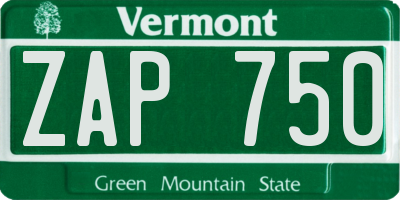 VT license plate ZAP750