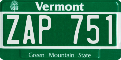 VT license plate ZAP751
