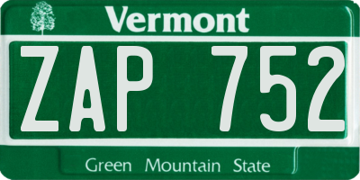VT license plate ZAP752