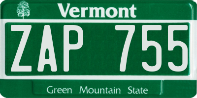 VT license plate ZAP755
