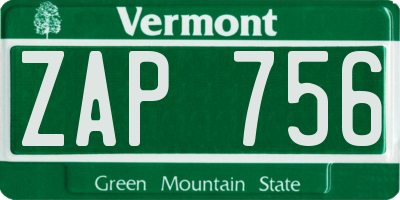 VT license plate ZAP756