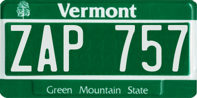 VT license plate ZAP757