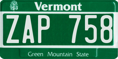 VT license plate ZAP758