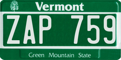 VT license plate ZAP759
