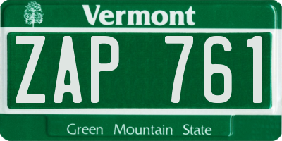 VT license plate ZAP761