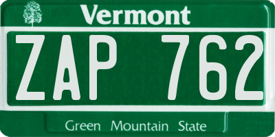 VT license plate ZAP762
