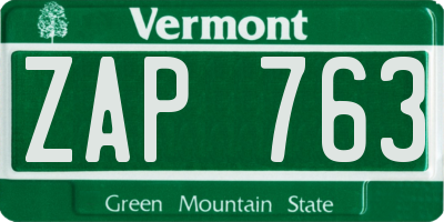 VT license plate ZAP763