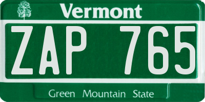 VT license plate ZAP765