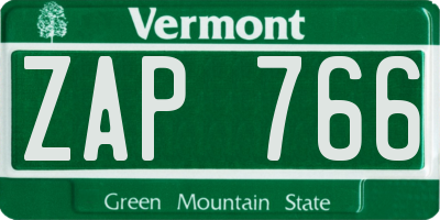 VT license plate ZAP766