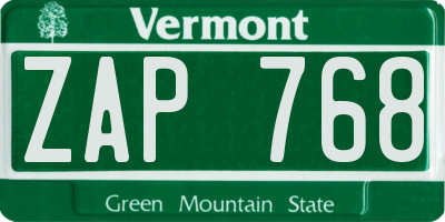 VT license plate ZAP768